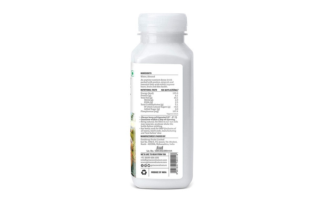 Second Nature Dairy Free Nut Milk Almonds+Water   Plastic Bottle  250 millilitre